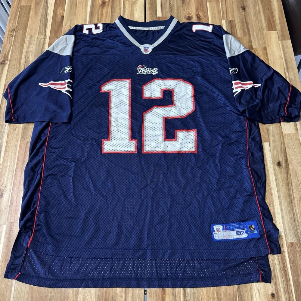 Tom Brady Jersey Mens 2XL Reebok Blue New England Patriots NFL Football Y2K *